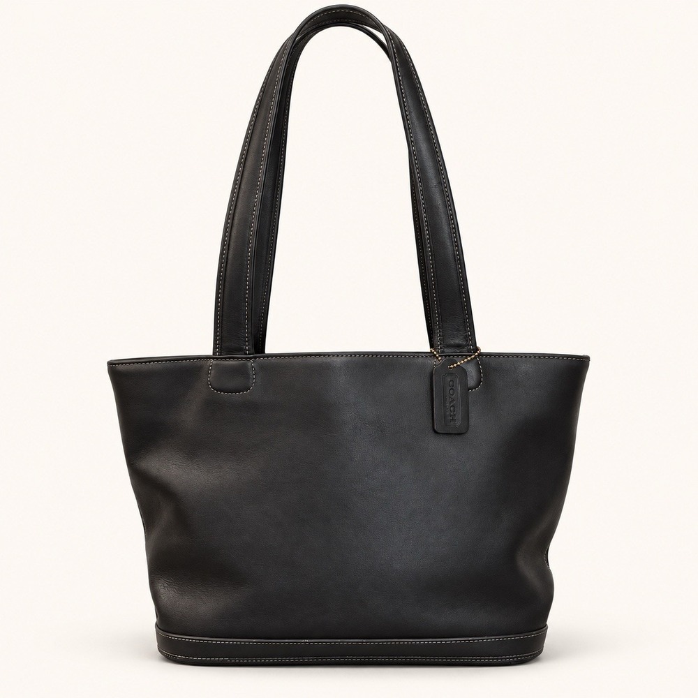 Vintage 1999 Coach Bleecker 9302 Black Leather Tote Bucket Bag 90s USA Brass